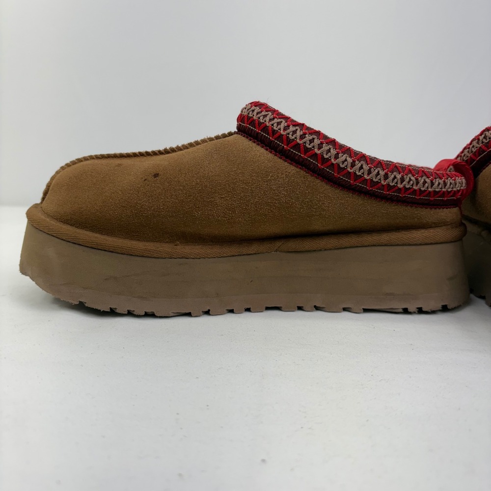 UGG Women's Tazz Suede Platform Slippers Clogs Chestnut Sheepskin Size 6 - Picture 8 of 12